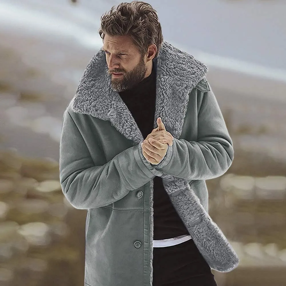 Ymosrh Mens Leather Jacket Winter Sheepskin Jacket Warm Wool Lined Mountain Faux Lamb Jackets Coat Coats for Men