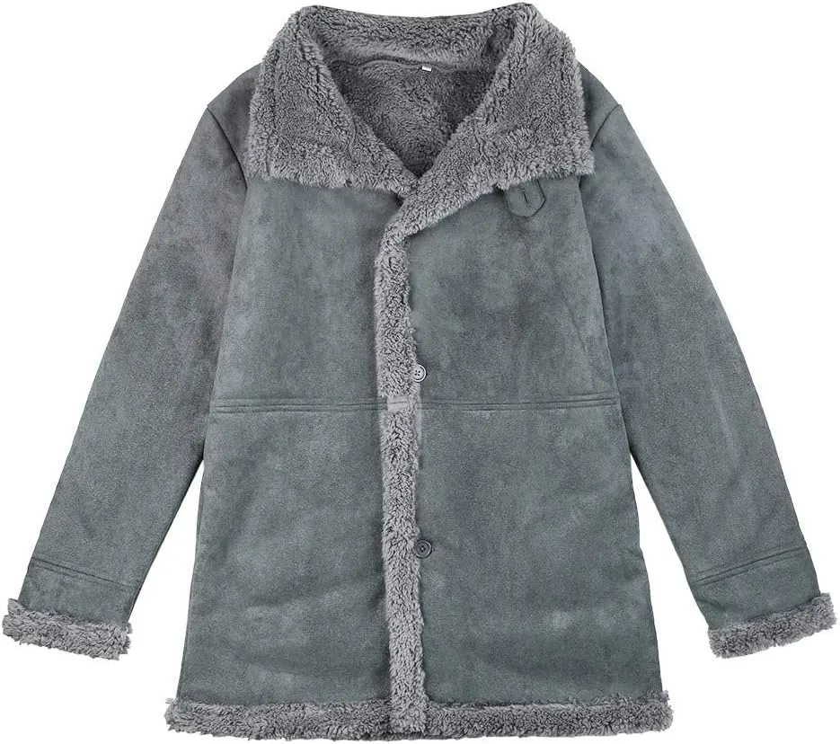 Ymosrh Mens Leather Jacket Winter Sheepskin Jacket Warm Wool Lined Mountain Faux Lamb Jackets Coat Coats for Men