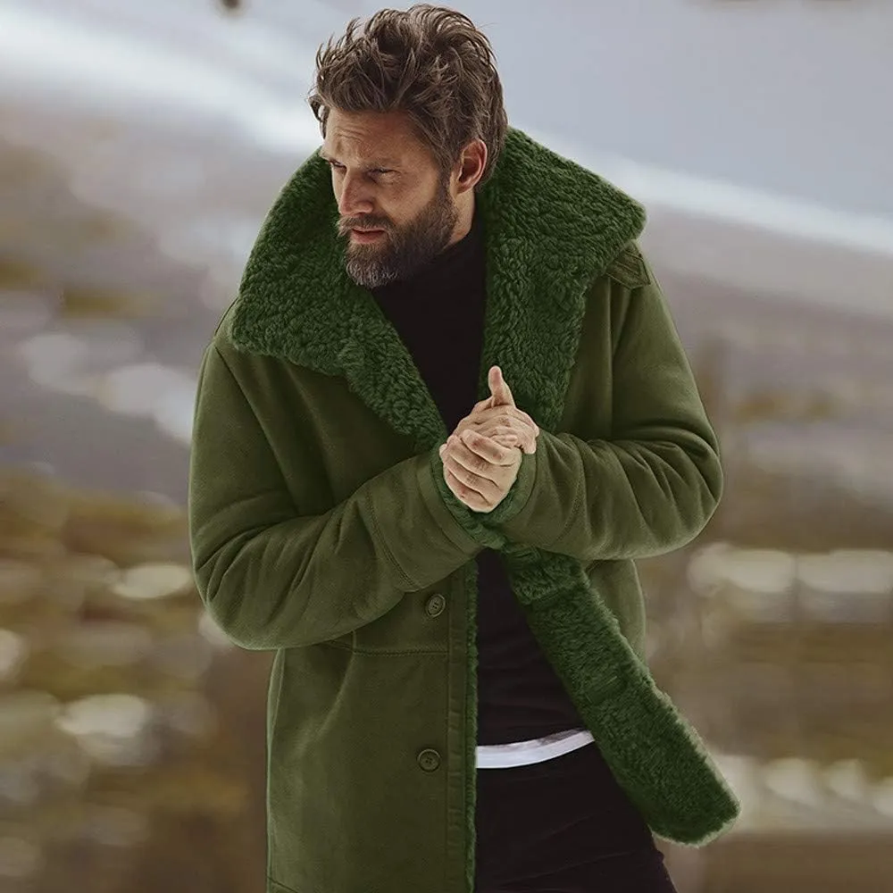Ymosrh Mens Leather Jacket Winter Sheepskin Jacket Warm Wool Lined Mountain Faux Lamb Jackets Coat Flannel Jacket