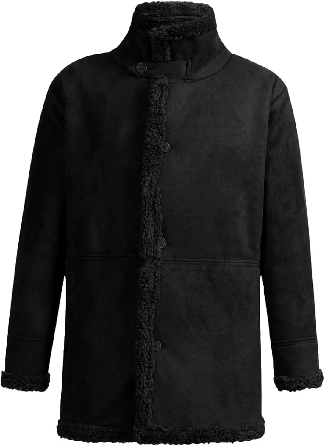 Ymosrh Mens Leather Jacket Winter Sheepskin Jacket Warm Wool Lined Mountain Faux Lamb Jackets Coat Flannel Jacket