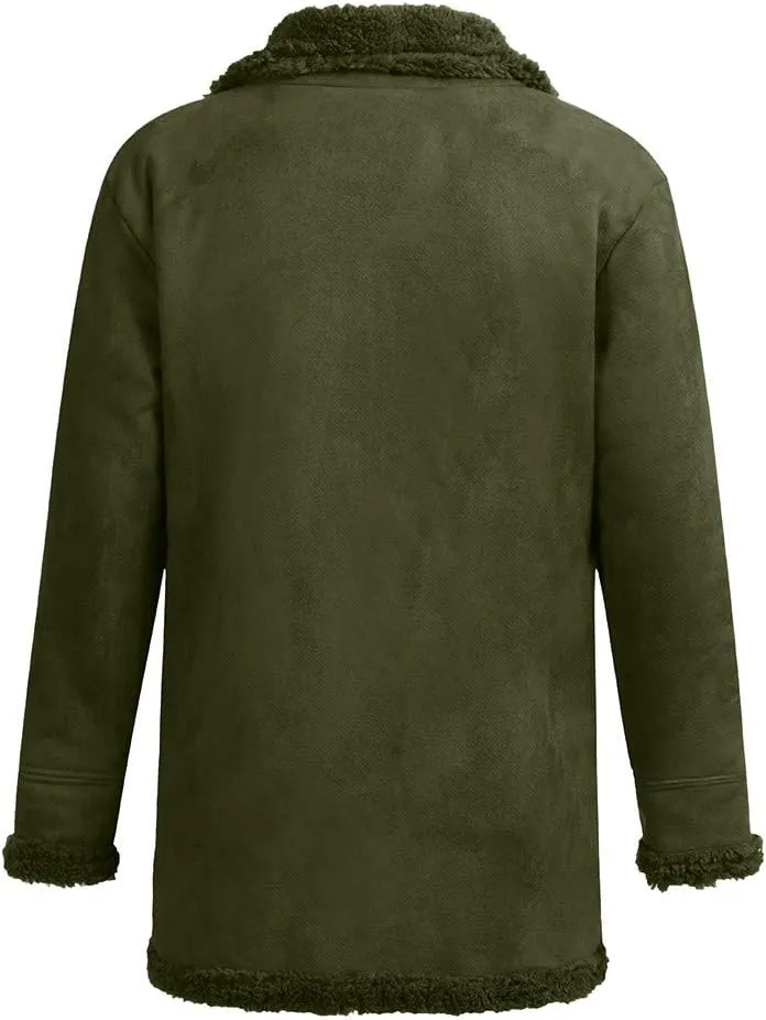 Ymosrh Mens Leather Jacket Winter Sheepskin Jacket Warm Wool Lined Mountain Faux Lamb Jackets Coat Flannel Jacket