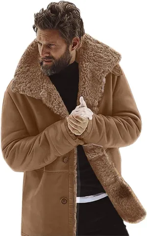 Ymosrh Motorcycle Jacket Men Sheepskin Jacket Warm Wool Lined Mountain Faux Lamb Jackets Coat Mens Leather Jacket