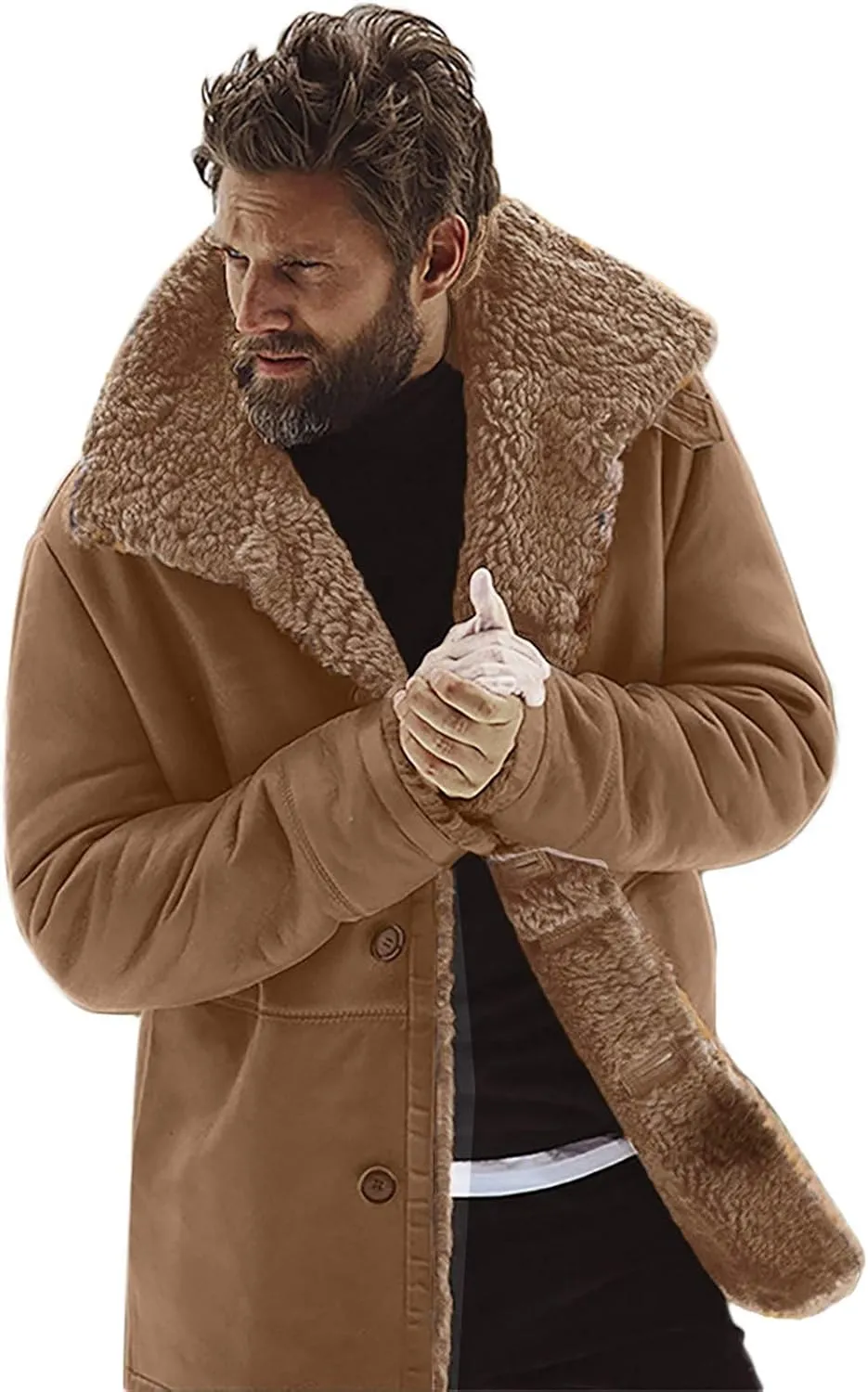 Ymosrh Motorcycle Jacket Men Sheepskin Jacket Warm Wool Lined Mountain Faux Lamb Jackets Coat Mens Leather Jacket