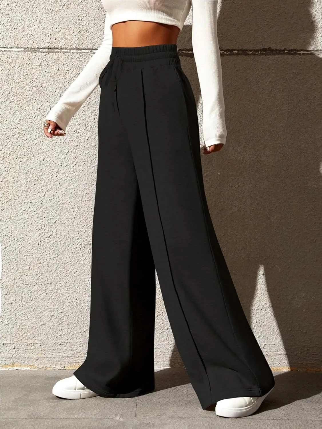 Yousify Wide Leg Sweatpants for Women Casual Elastic High Waisted Drawstring Long Pants with Pockets