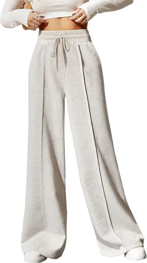 Yousify Wide Leg Sweatpants for Women Casual Elastic High Waisted Drawstring Long Pants with Pockets
