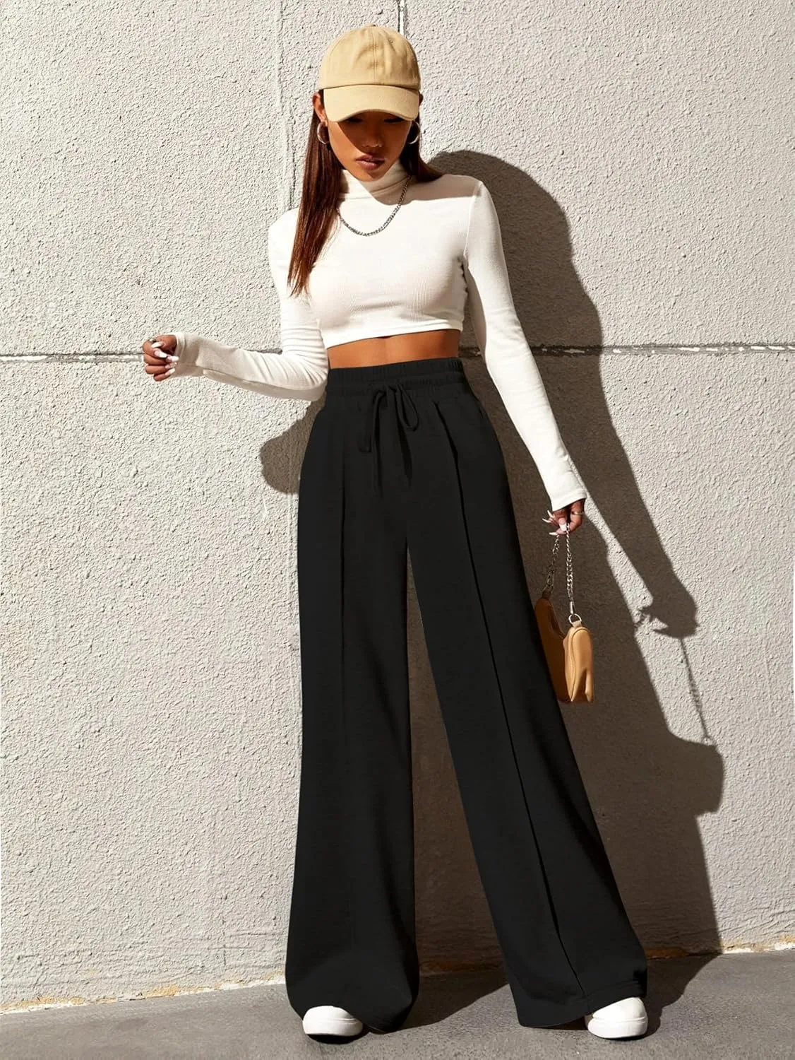 Yousify Wide Leg Sweatpants for Women Casual Elastic High Waisted Drawstring Long Pants with Pockets