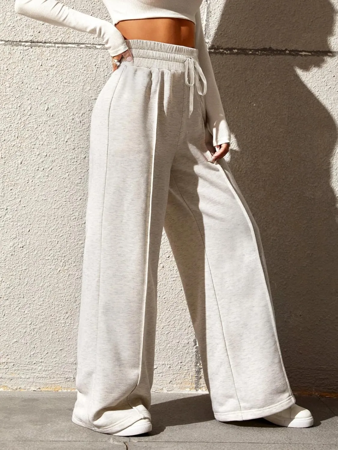 Yousify Wide Leg Sweatpants for Women Casual Elastic High Waisted Drawstring Long Pants with Pockets