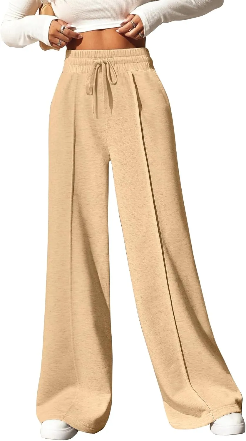 Yousify Wide Leg Sweatpants for Women Casual Elastic High Waisted Drawstring Long Pants with Pockets