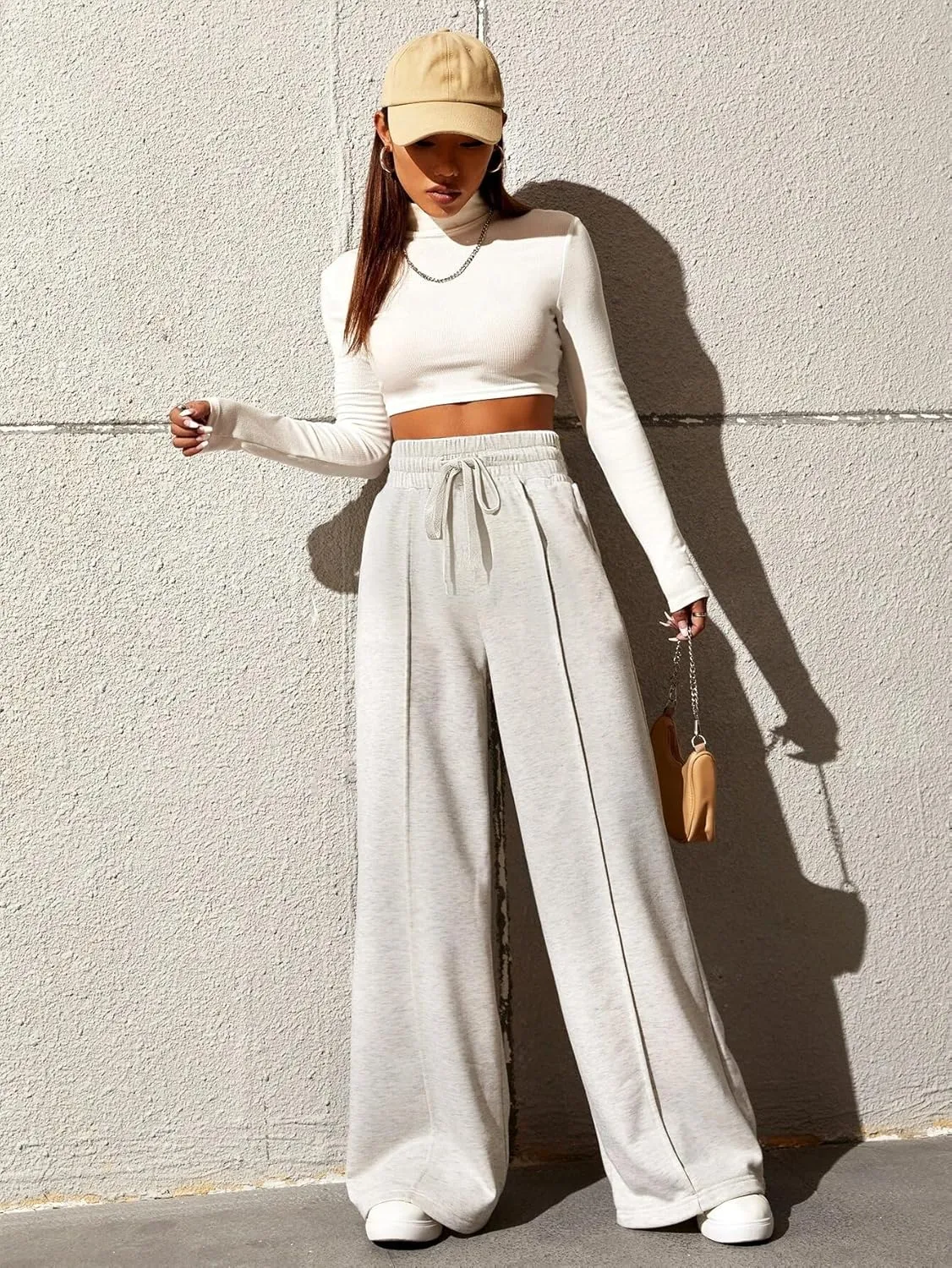 Yousify Wide Leg Sweatpants for Women Casual Elastic High Waisted Drawstring Long Pants with Pockets