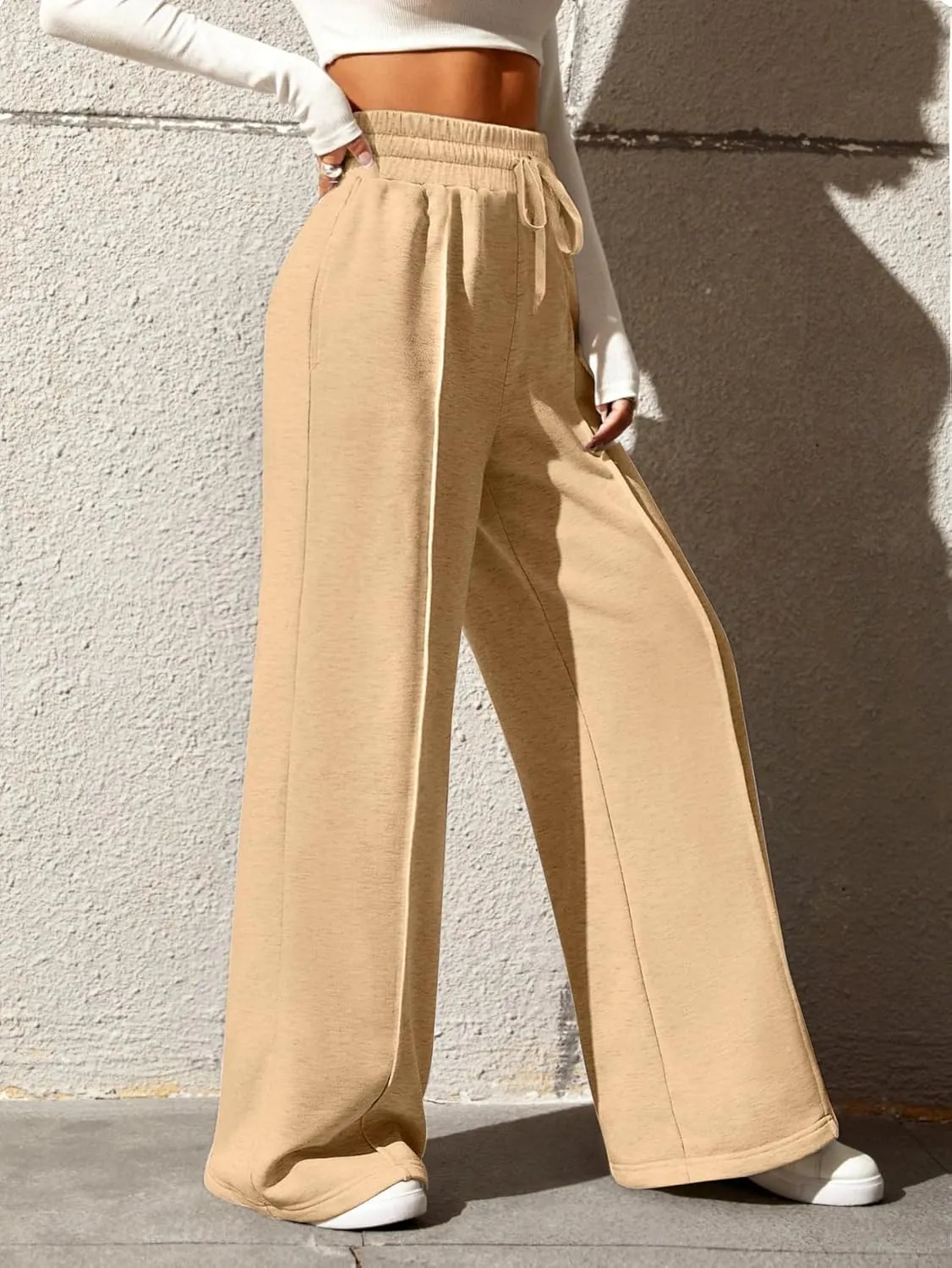 Yousify Wide Leg Sweatpants for Women Casual Elastic High Waisted Drawstring Long Pants with Pockets