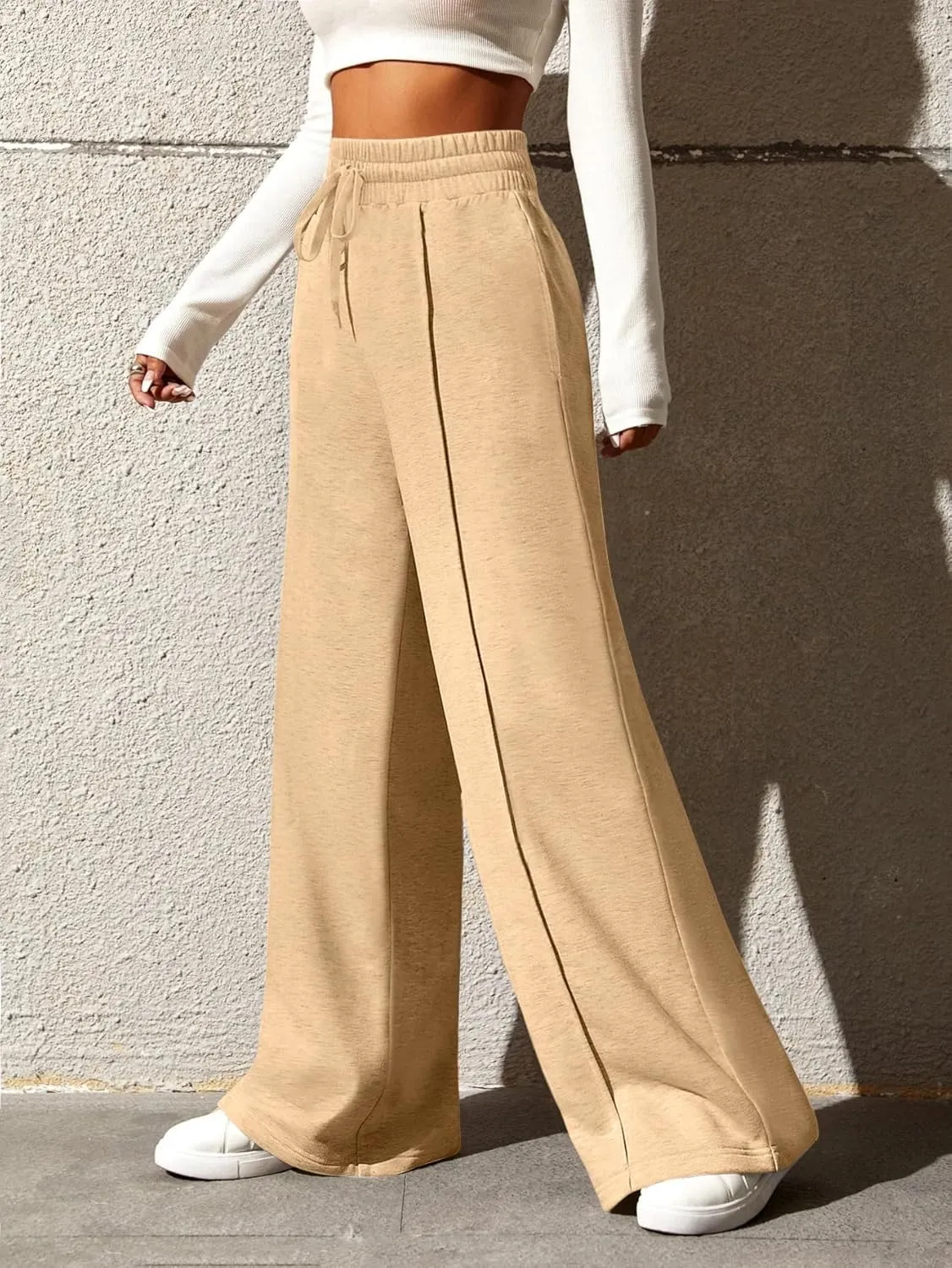 Yousify Wide Leg Sweatpants for Women Casual Elastic High Waisted Drawstring Long Pants with Pockets