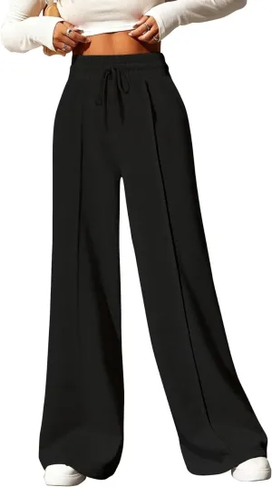 Yousify Wide Leg Sweatpants for Women Casual Elastic High Waisted Drawstring Long Pants with Pockets