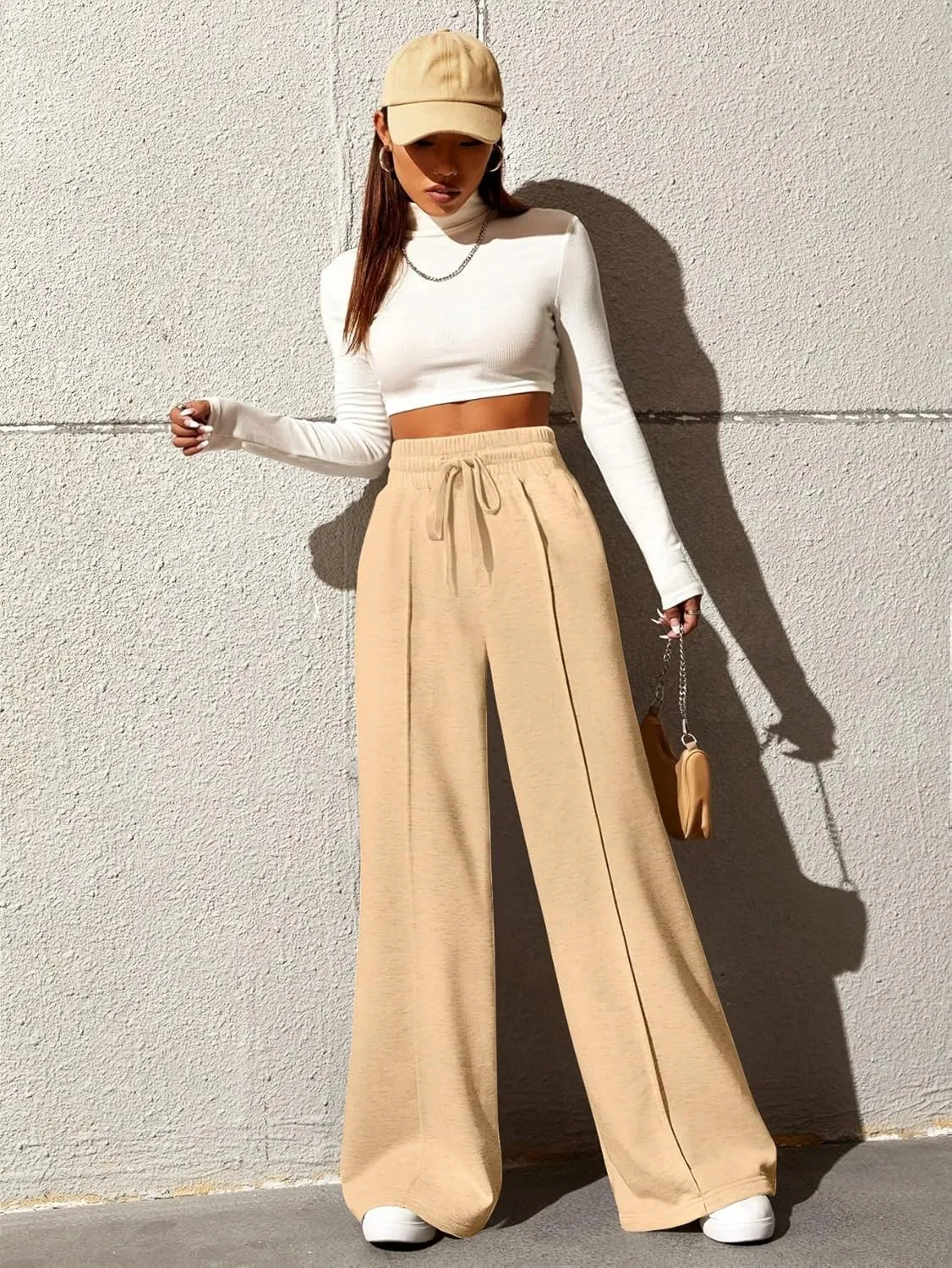 Yousify Wide Leg Sweatpants for Women Casual Elastic High Waisted Drawstring Long Pants with Pockets