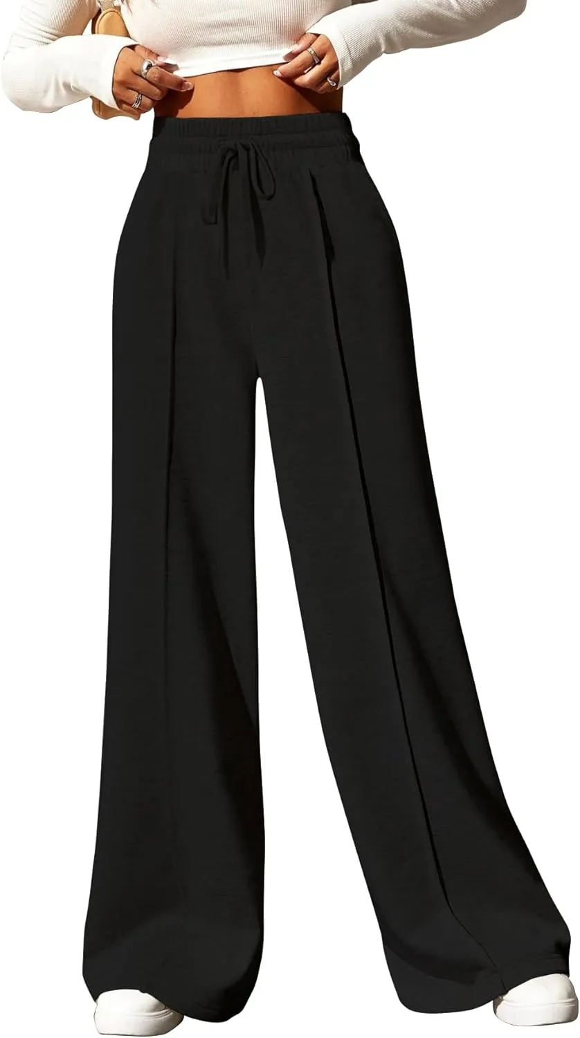 Yousify Wide Leg Sweatpants for Women Casual Elastic High Waisted Drawstring Long Pants with Pockets