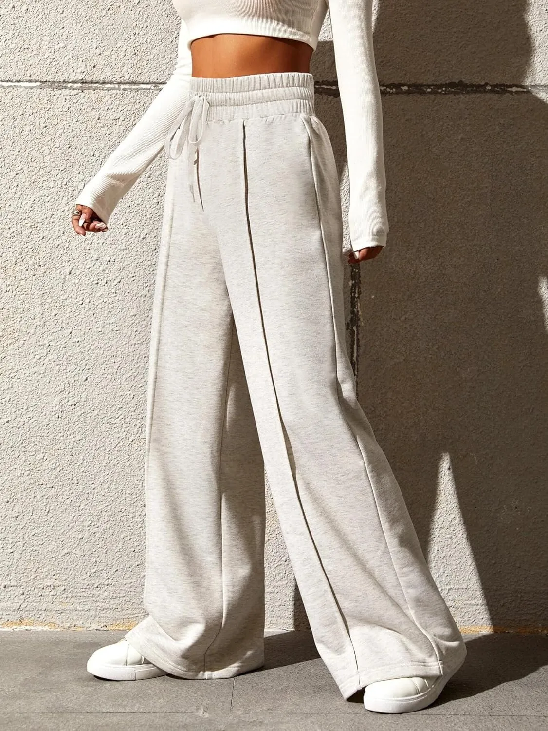 Yousify Wide Leg Sweatpants for Women Casual Elastic High Waisted Drawstring Long Pants with Pockets