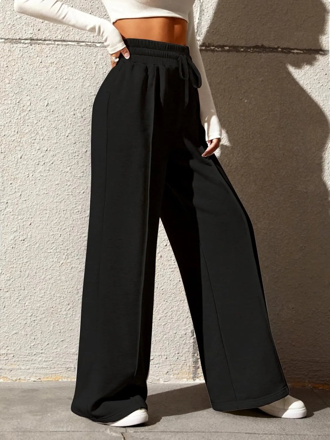 Yousify Wide Leg Sweatpants for Women Casual Elastic High Waisted Drawstring Long Pants with Pockets