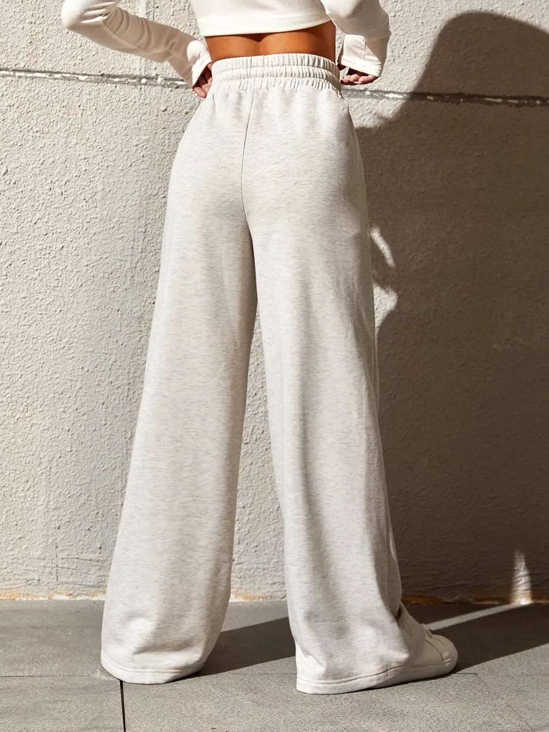 Yousify Wide Leg Sweatpants for Women Casual Elastic High Waisted Drawstring Long Pants with Pockets