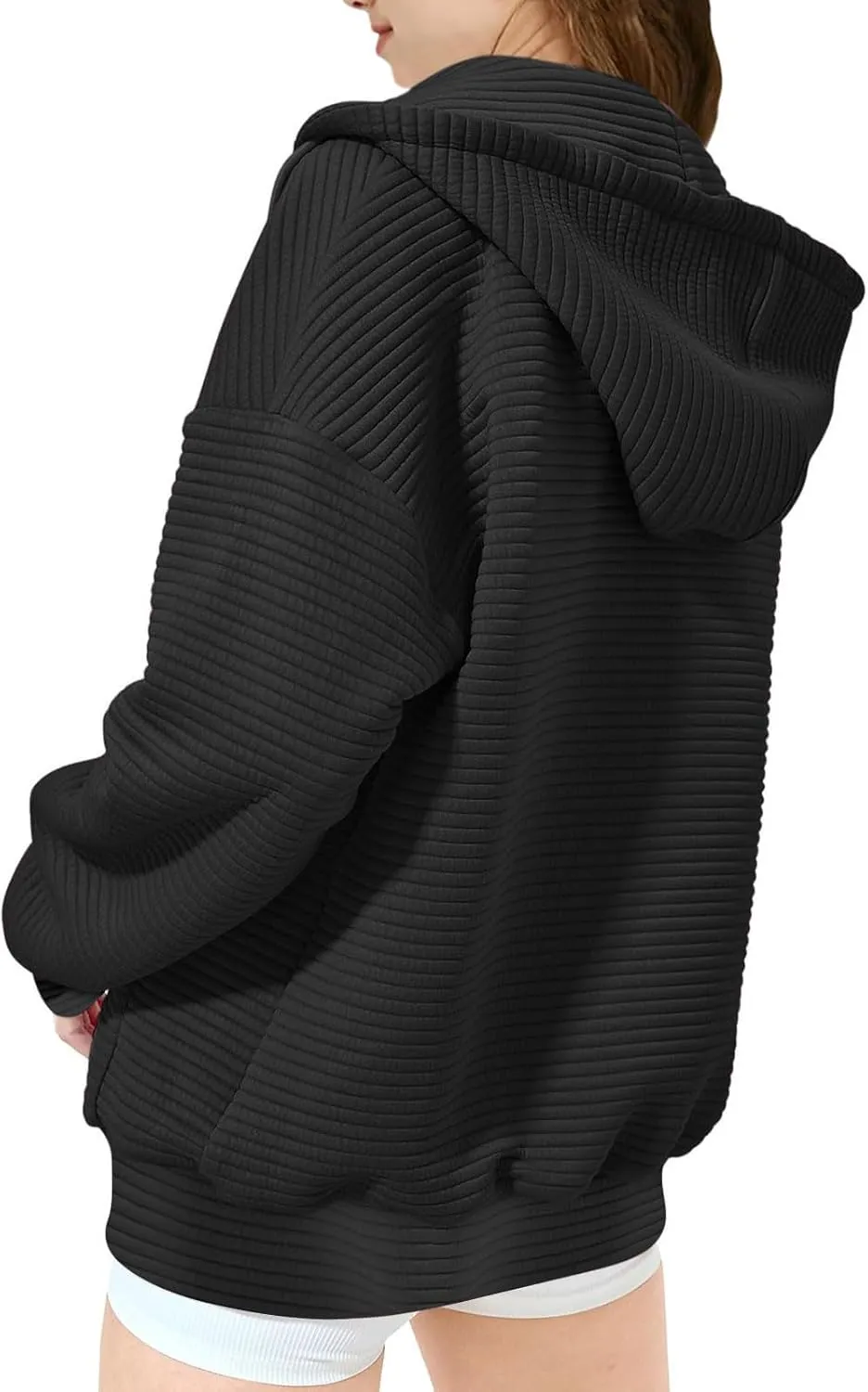 ZDRZK Girls Oversized Sweatshirt Long Sleeve Full Zip Casual Hooded Sweatshirts Fashion Teen Girl Y2K Jacket with Pockets
