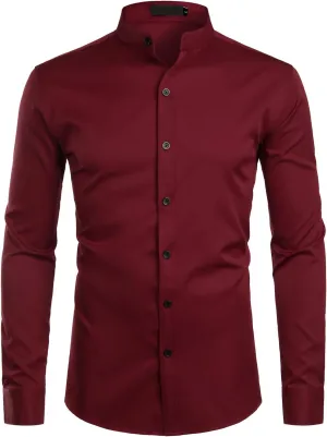 ZEROYAA Mens Hipster Solid Slim Fit Long Sleeve Mandarin Collar Dress Shirts
