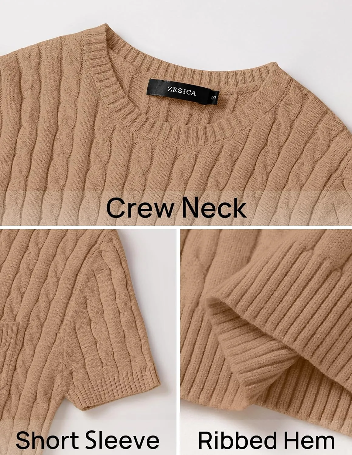 ZESICA Women's Trendy Short Sleeve Sweater Shirts Spring Summer Cable Knit Pullover Tops