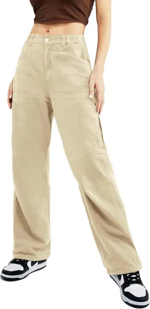 Znyeth Cargo Pants Women Cotton Wide Leg Casual Hiking Military Army Combat Work Pants with 8 Pockets