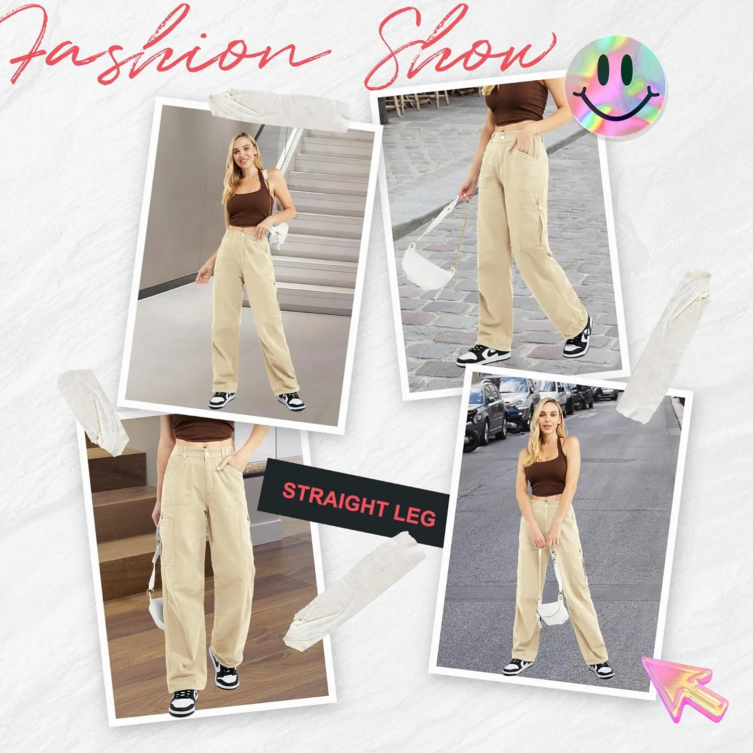 Znyeth Cargo Pants Women Cotton Wide Leg Casual Hiking Military Army Combat Work Pants with 8 Pockets