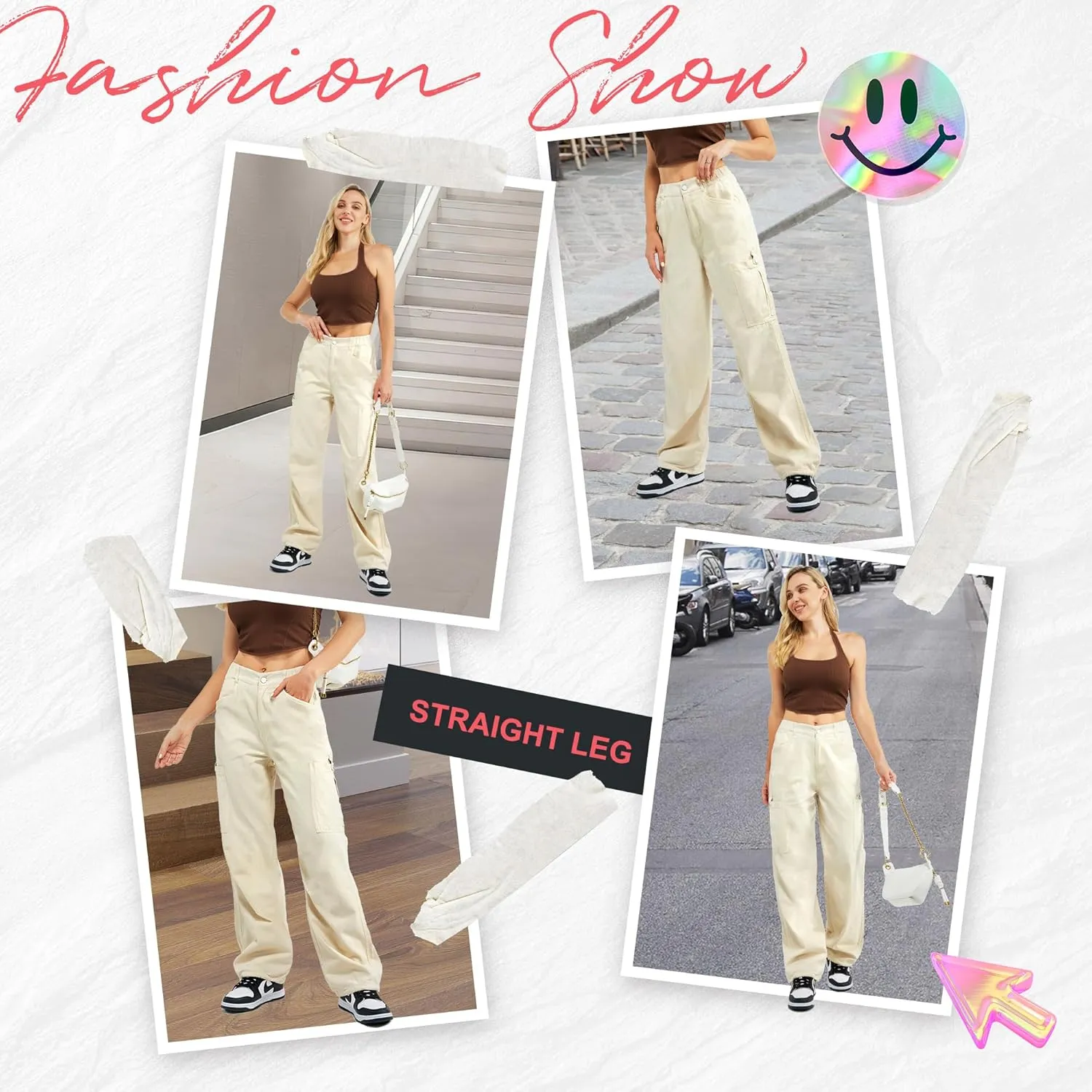 Znyeth Cargo Pants Women Cotton Wide Leg Casual Hiking Military Army Combat Work Pants with 8 Pockets